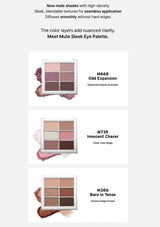 Advertisement for a makeup palette with color swatches and text on a white background