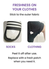 Original photographs show a heart-shaped YTNING patch on the outside of a sock and on clothing