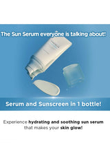 Sun serum product with text on a blue background