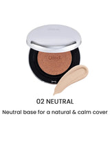 Makeup compact with a neutral shade and applicator on a white background