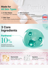 Woman holding a bottle of Purito Mighty Bamboo Panthenol Cream against a teal background