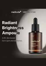 Medicube Radiant Brightness Ampoule bottle with text on a dark background