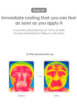 Thermal imaging before and after application of a cooling product on a face. Yulmu seed powder with skincare products on a white background