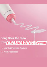 Cellmazing cream being applied with a pump on a pink background