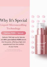 Cosmetic product with text about liquid microneedling technology on a pink background