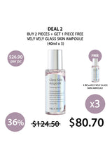 Promotional offer for Vely Vely Glass Skin Ampoule with a free product included.