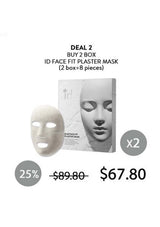 Promotional offer for ID Face Fit Plaster Mask with packaging and mask displayed on a white background.