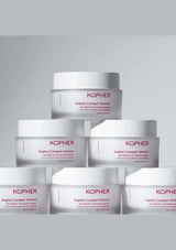 KOPHER skincare products on a gray background