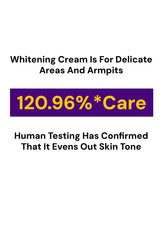 Advertisement for whitening cream with text about its use and benefits on a white background.