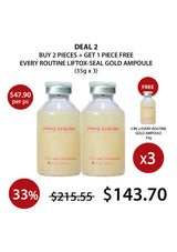 Promotional offer for 'every routine' Liftox-Seal Gold Ampoule with pricing and deal details on a white background.