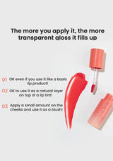 Transparent lip gloss with application tips on a white background