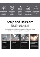 Scalp and hair care product advertisement with text and images of scalp conditions.