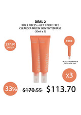 Cleardeia Mucin Skin Tinted Base with promotional offer on a white background