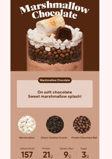 Marshmallow Chocolate dessert packaging with ingredients and nutritional information.