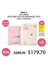 Promotional offer for Artpe dark spot solution bandaid patches with pricing and quantity details.