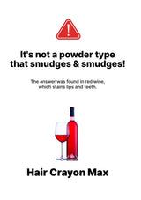 Advertisement for Hair Crayon Max with a bottle of red wine and a glass, featuring text about red wine's effect on hair.