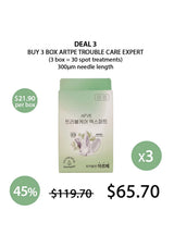 Advertisement for a skincare product deal with a box labeled 'ARTEPE Trouble Care Expert' on a white background.