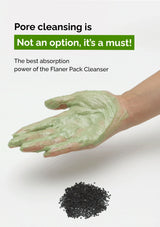 Hand with green cleansing product and text about pore cleansing.