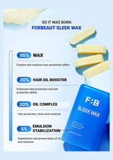 F:B Sleek Wax packaging with product details on a light blue background