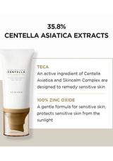 Skincare product with Centella Asiatica extracts and zinc oxide on a white background