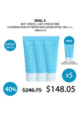 Promotional offer for Cleardea Pure Fit Tinted Sun Lotion with pricing and quantity details.
