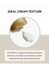 Cream texture with a close-up of a cosmetic product and text about unique blending technique.