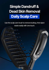 Scalp care brush with text on a blue background