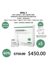 Vemon tes Axcne Booster Ampoule packaging with promotional text on a white background