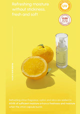 Skincare product with lemon on a yellow background