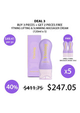 Promotional offer for YTING Lifting & Slimming Massager Cream with packaging and pricing details.