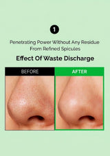 Before and after comparison of a nose with text about waste discharge effect.