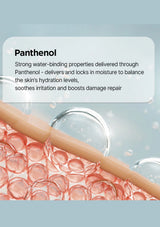 Product packaging with panthenol text and visual of pink gel beads.