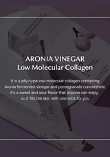 Aronia vinegar product packaging with text on a dark background