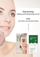Woman with clear skin and Ultra Xecond Skin packaging on a white background
