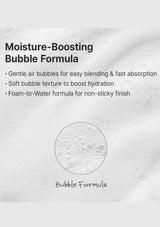 Text description of moisture-boosting bubble formula with a marble background