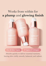 Three pink skincare bottles with text on a pink background