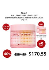 Promotional offer for 'every routine' gel-in-ball repair cream with pricing and quantity details.