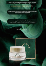 Vely Vely Prestige Collagen Age Cream with packaging on a green background