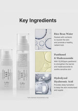 Skincare product with key ingredients listed on a light gray background