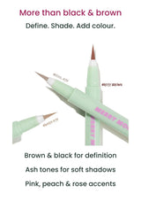MERRYMONDE Super Twim Cool Ash, Rosy Brown and Warm Ash pen tips with a shade-use guide