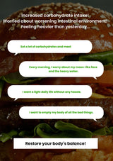Hamburger with text overlay about carbohydrate intake and health concerns