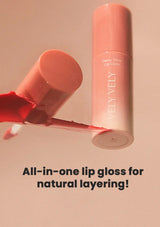 Two lip gloss products with 'VELV' branding on a beige background.