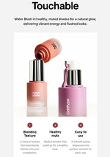 Two makeup products with a white background and text describing their features.