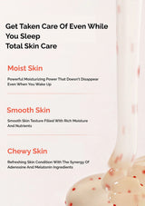Product packaging with text on total skin care benefits on a white background