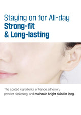 Advertisement for a cosmetic product with text about 'Strong-fit' and 'Long-lasting' properties.