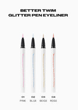 Four glitter pen eyeliner with color options on a white background