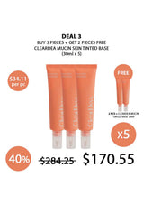 Cleardea Mucin Skin Tinted Base with promotional offer on a white background