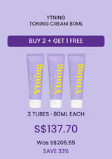 BUY 2 + GET 1 FREE: 3 YTNING Toning Cream 80ml tubes for S$137.70, previously S$206.55, save 33%