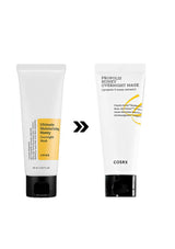 Two Cosrx honey overnight masks with a black arrow between them on a white background.