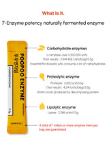 Marocell Poopoo Enzyme packet with text detailing enzyme types and potency.